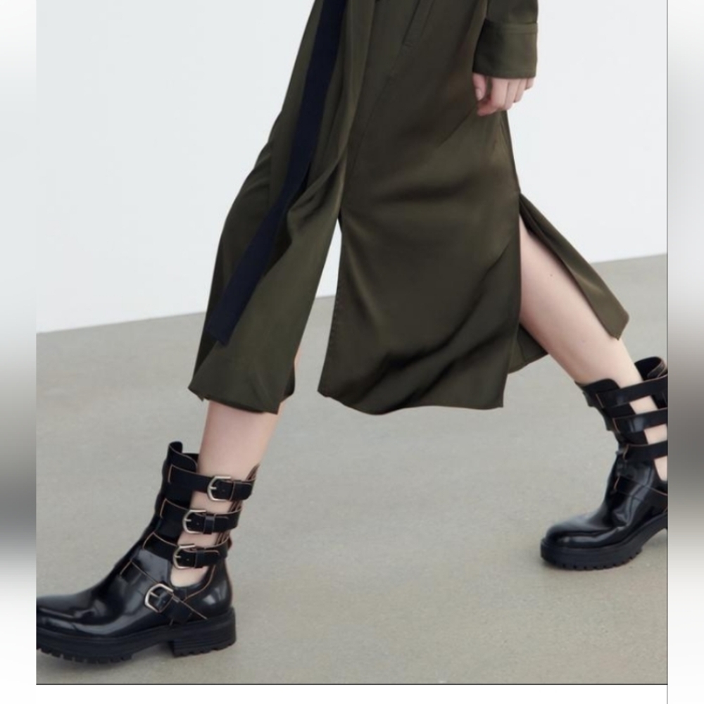 ZARA Leather Buckle Open Sides Boots